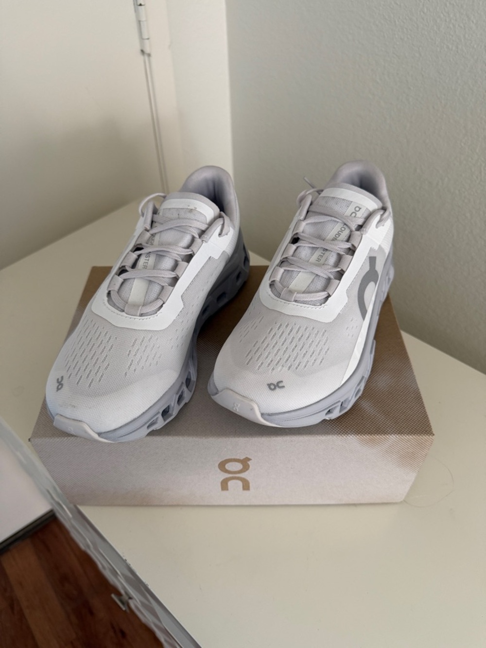 On Running Cloudmonster Sneakers in White and Light Gray